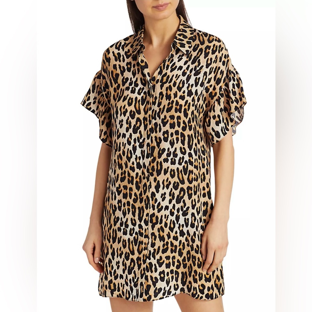 Alice and Olivia Leopard Tunic Top with Ruffle Sleeve